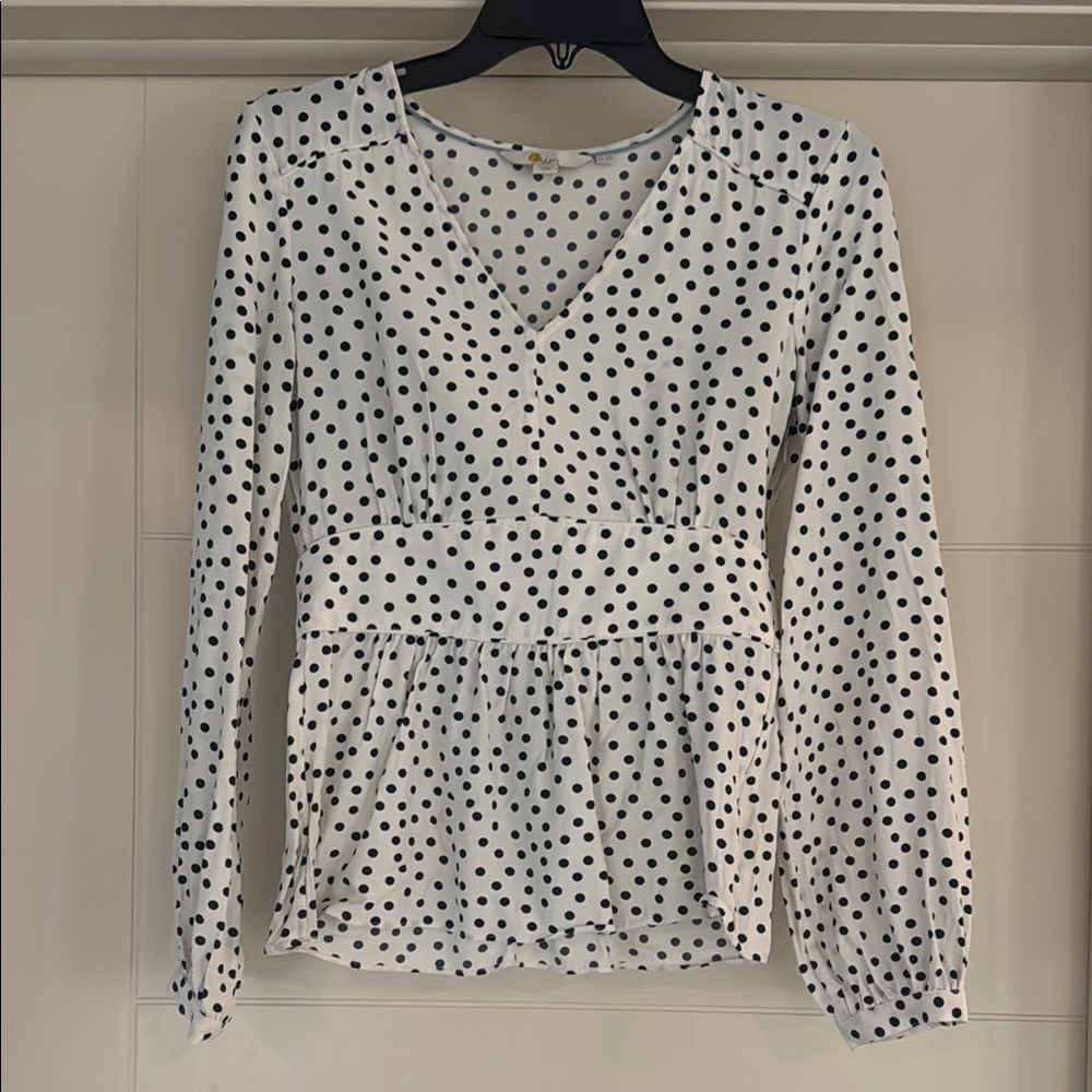 Boden White and navy Peplum Long Sleeve Blouse. Size 2R